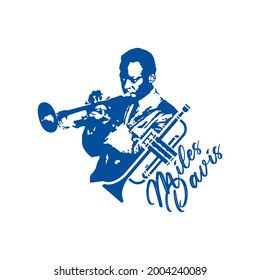 Miles Davies Trumpet Player Silhouette Vector Logo In Silhouette And Classic Style
