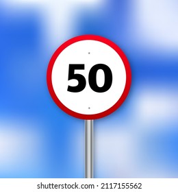 Meilen Straßenschild mit 50 für Web-Design. Schwarzer Hintergrund. Vektorhintergrund