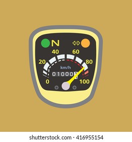 Miles speedometer on motorcycle a vintage style. Flat Lay for design