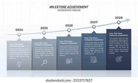 Cronología de Infografía de Logros de Hitos con 5 Pasos en un Diseño 16:9 para Presentaciones de Negocios, Administración y Evaluación.
