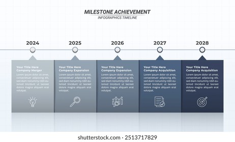 Cronología de Infografía de Logros de Hitos con 5 Pasos en un Diseño 16:9 para Presentaciones de Negocios, Administración y Evaluación.