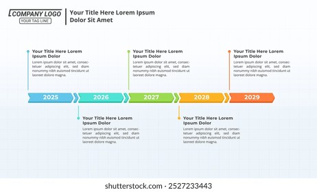 Cronología de Infografía de Logros de Hitos con 5 Pasos en un Diseño 16:9 para Presentaciones de Negocios, Administración y Evaluación.