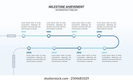 Meilenstein-Erfolge Infografik-Zeitleiste mit 8 Schritten zu einem 16:9-Layout für Geschäftspräsentationen, Management und Bewertung.