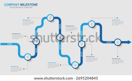 Milestone Achievement Infographic Timeline with 8, 7, 6 Steps