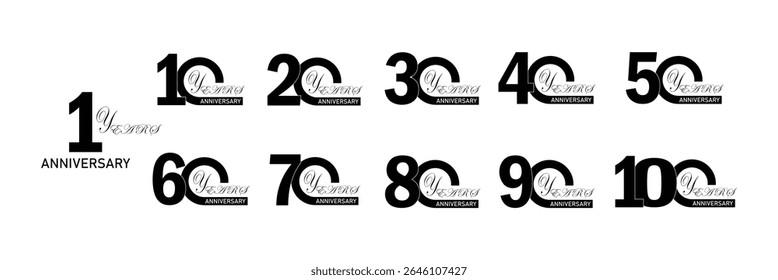 Milestone Anniversary Numbers Logo Bundle – Decade Icons for Celebration and Branding.