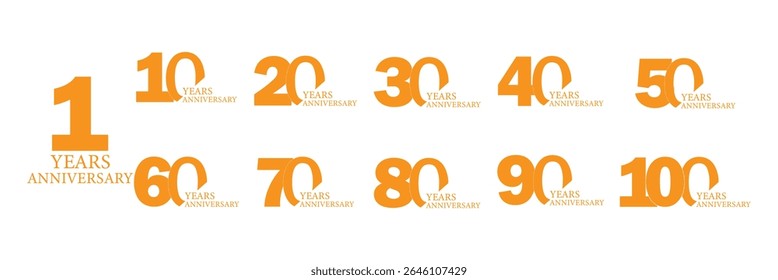 Milestone Anniversary Numbers Logo Bundle – Decade Icons for Celebration and Branding.