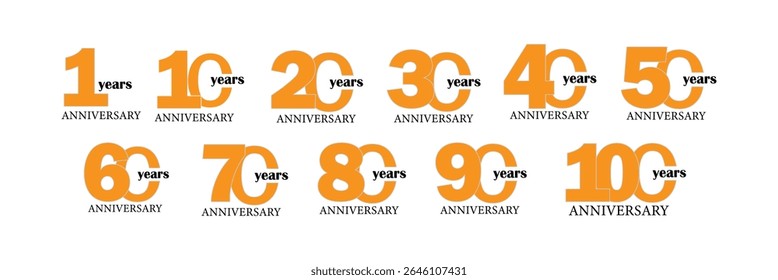 Milestone Anniversary Numbers Logo Bundle – Decade Icons for Celebration and Branding.