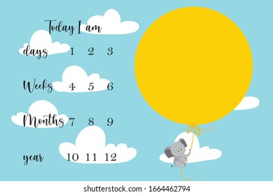 Milestone blanket background unisex ( boy + girl) decoration baby shower baby new born month 1, 2, 3, 4, 5, 6, 7, 8, 9, 10,11, 12. editable eps file.