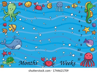 Milestone blanket sea background unisex ( boy + girl) decoration baby shower baby new born month. editable eps file.

