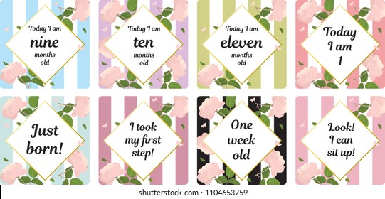 Milestone card baby shower baby newborn month one two three four five six seven eight nine ten eleven month by month year girl room