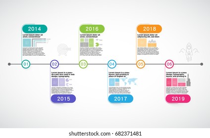 Empresa de hitos, Línea de tiempo, Hoja de ruta, Vector Infográfico.