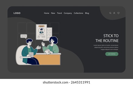 Milestone concept. Two individuals are discussing a resume in a modern workplace setting, highlighting the importance of career planning and organizational skills. Collaboration and communication are