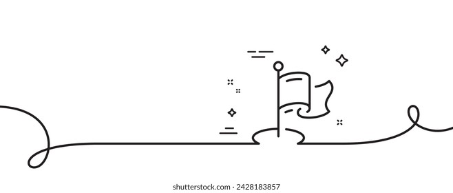 Icono de línea de hito. Una línea continua con rizo. Coloca la señal de pin. Símbolo de puntero de marca. Cinta de un solo contorno de hito. Patrón de curva de bucle. Vector