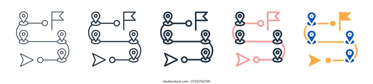 Mapa de hitos diferentes iconos de estilo establecen la Ilustración vectorial.