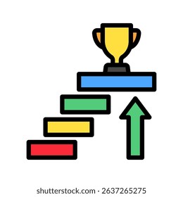 Milestone mini illustration outline color icon, use for research and development, education, industry, UI, UX kit, app and web development, digital or print.