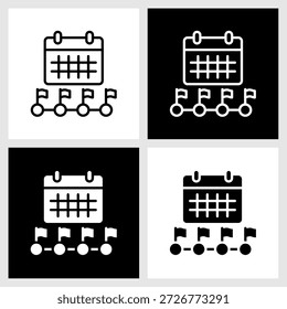Icono de planificación de hitos con fondo blanco y negro