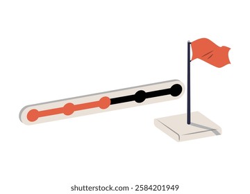 Milestone Progress Tracker With Goal Flag In Flat Vector Illustration Symbolizing Project Planning, Achievement, And Success, Isolated On White Background.