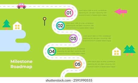 Milestone Roadmap Infographic with Green Background and Highlighted Icons Vector Illustration