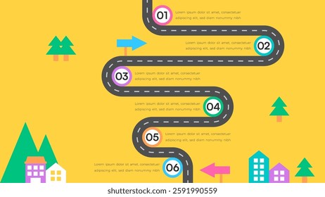 Milestone Roadmap Infographic with Yellow Background and Highlighted Icons Vector Illustration