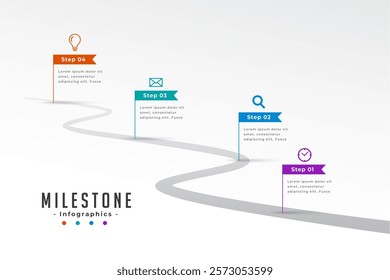milestone route map template with four step process vector