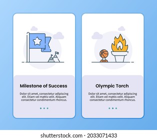 milestone of success and olympic torch on boarding template for mobile ui user interface app application design