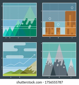 Milestone timeline infographic. Company event timeline template mountain rock, cloud landscape. Steps to success infographic, leadership, motivation concept, vector illustration. Mountain Diagram.