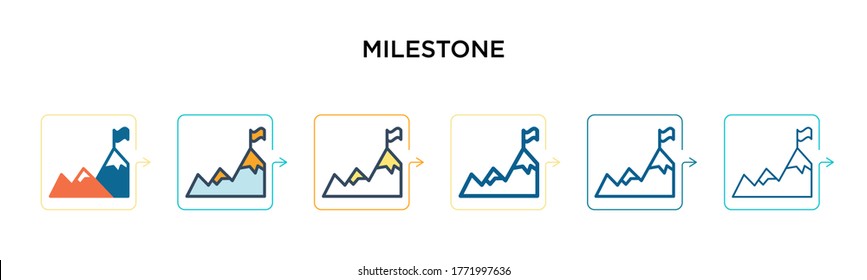Milestone vector icon in 6 different modern styles. Black, two colored milestone icons designed in filled, outline, line and stroke style. Vector illustration can be used for web, mobile, ui
