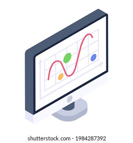 Hitos en un gráfico de líneas que simboliza el icono isométrico de la gráfica de control