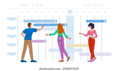 milestones project timeline vector. deadlines tasks, schedule roadmap, phases goals milestones project timeline character. people flat cartoon illustration