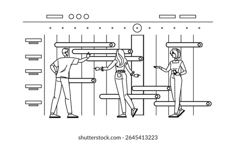 milestones project timeline vector. deadlines tasks, schedule roadmap, phases goals milestones project timeline character. people black line pencil drawing illustration