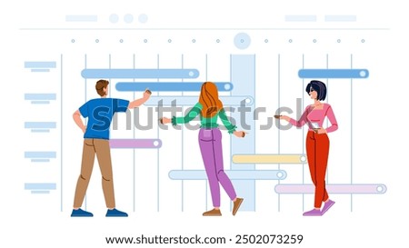 milestones project timeline vector. deadlines tasks, schedule roadmap, phases goals milestones project timeline character. people flat cartoon illustration