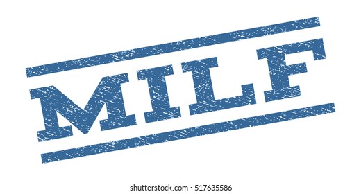 Milf watermark stamp. Text tag between parallel lines with grunge design style. Rubber seal stamp with dust texture. Vector cobalt blue color ink imprint on a white background.