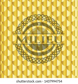 Milieu shiny golden emblem. Scales pattern. Vector Illustration. Detailed.