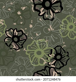 Militar flowers and silhouettes pattern. for fasion fabric textiles. all over print and vector