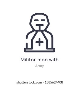 militar man with protection equipment outline icon. isolated line vector illustration from army collection. editable thin stroke militar man with protection equipment icon on white background