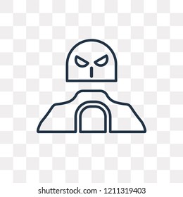 Militar man with protection equipment vector outline icon isolated on transparent background, high quality linear Militar man with protection equipment transparency concept can be used web and mobile