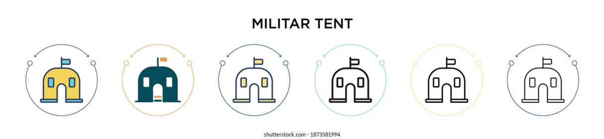Militar tent icon in filled, thin line, outline and stroke style. Vector illustration of two colored and black militar tent vector icons designs can be used for mobile, ui, web