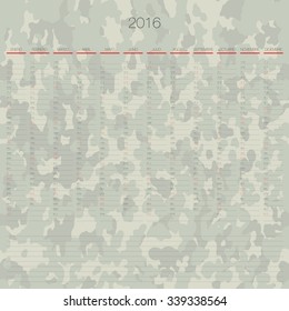 Military 2016 vector calendar in Spanish. Easy for edit and apply. Calendario 2016