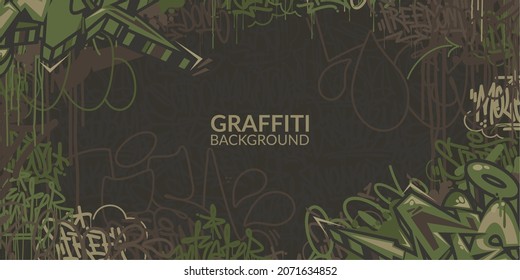 Military Abstract Khaki Texture Camouflage With Graffiti Streetart Pattern Background Vector Illustration Banner