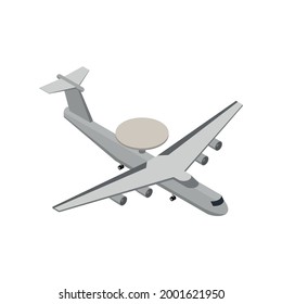 Military air forces isometric icon with awacs plane with radar 3d vector illustration