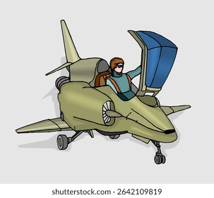 Military aircraft in action vector drawing of Helicopter, transport plane, fighter plane, medic helicopter, fighter aircraft, supersonic bomber