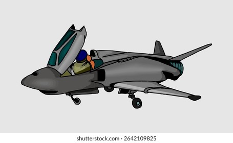 Military aircraft in action vector drawing of Helicopter, transport plane, fighter plane, medic helicopter, fighter aircraft, supersonic bomber