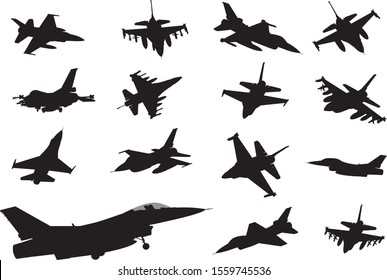 Military aircraft collection. Vector silhouettes
