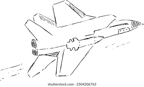 Military aircraft, military equipment. Pencil sketch illustration, vector hand drawn modern freehand 