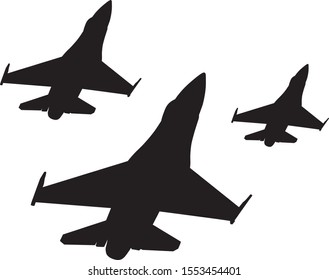 Military aircraft flying. Vector silhouettes