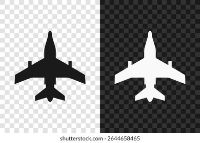 Military aircraft icon silhouette.Vector logo of a airplane. Illustration side view isolated on transparent background.