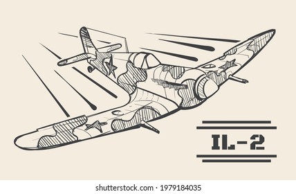 Aeronaves militares IL-2, boceto de la Segunda Guerra Mundial