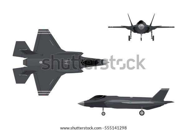 軍用機 戦闘機の画像 飛行機の3つのビュー 上 横 前ベクターイラスト のベクター画像素材 ロイヤリティフリー