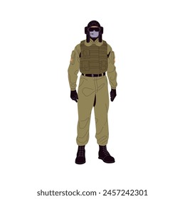 Military aircraft pilot. Brave soldier of armed air force in mask, strong combat man in khaki costume. Martial plane aviator of American army. Flat isolated vector illustration on white background