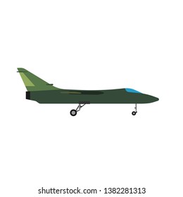 Military aircraft side view vector icon aviation fighter jet. War plane isolated bomber force. Cartoon navy warfare machine